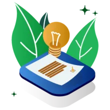 energy bills, light bulb, & green leaves