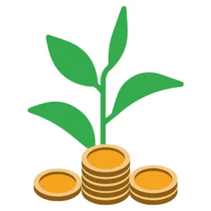 Tas de monnaie avec une plante qui pousse au milieu 